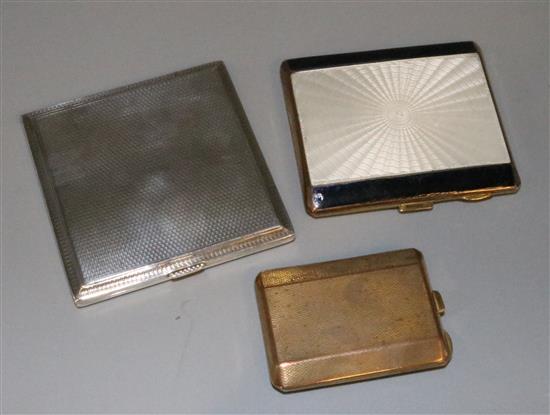 Silver cigarette case, 2 gilt metal and enamel cases